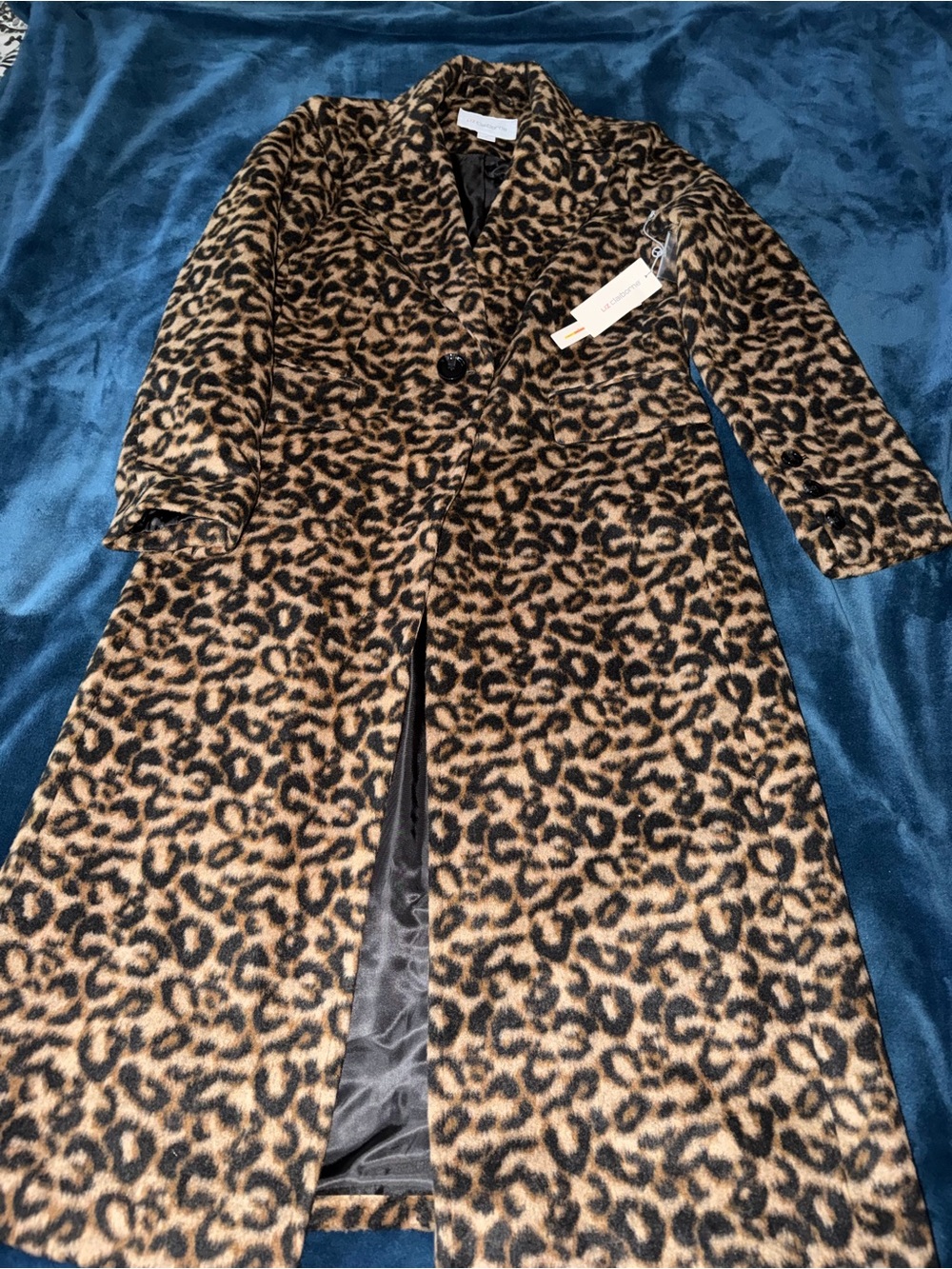 Liz Claiborne Leopard-Print Long Trench Coat in Brown and Black